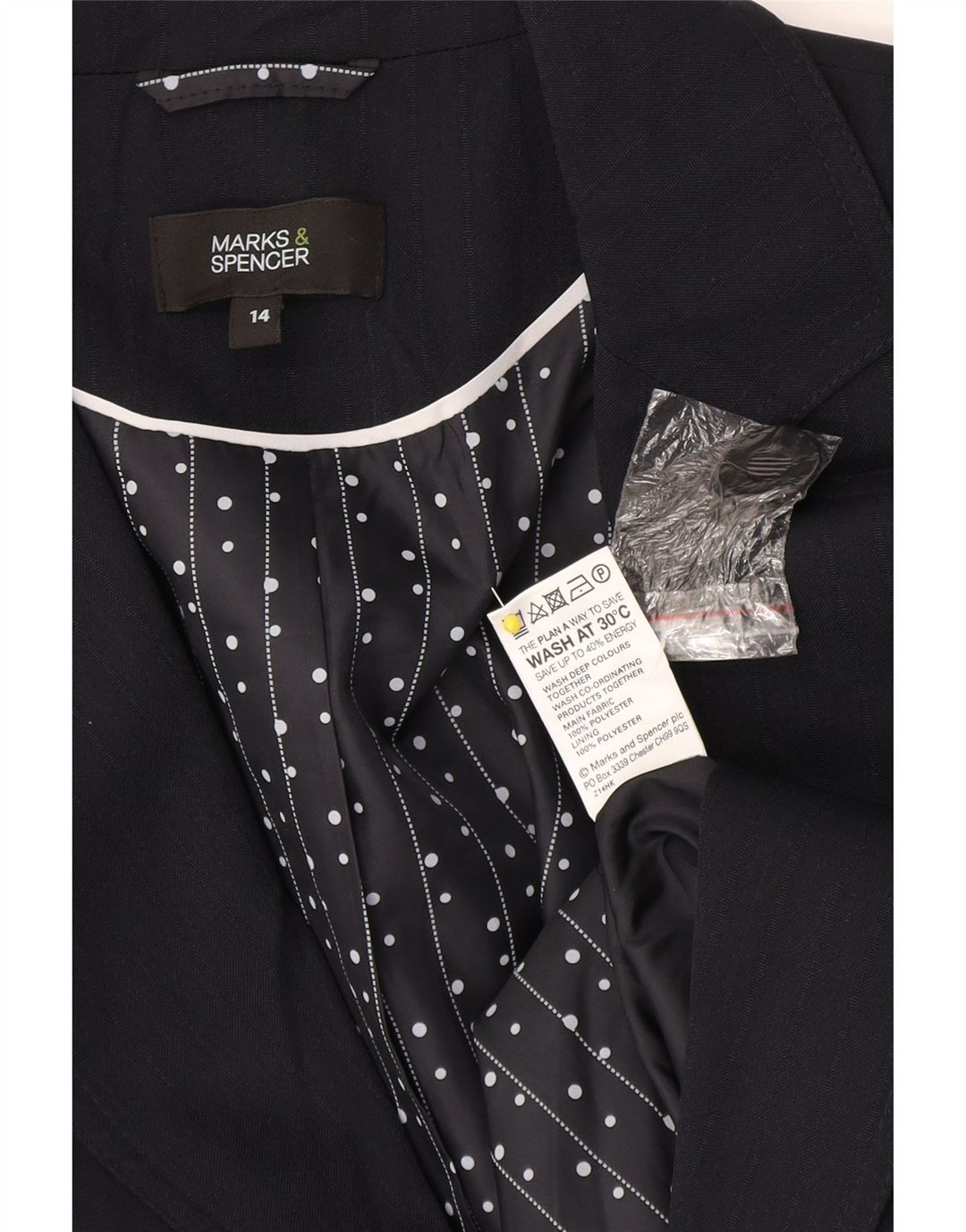 Marks & Spencer Γυναικείο σακάκι UK 14 Medium Navy Blue ριγέ