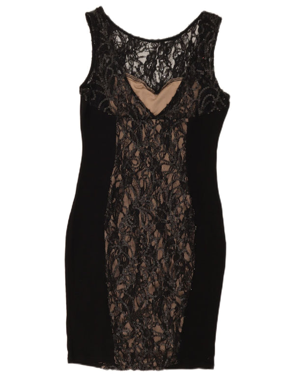 Warehouse Γυναικείο Αμάνικο Δαντελένιο Bodycon Φόρεμα UK 10 Small Black Floral