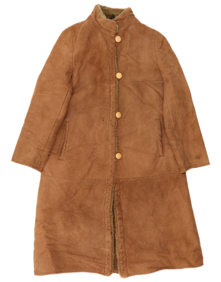 Vintage Γυναικείο Παλτό Shearling IT 44 Δερμάτινο Μεσαίο Καφέ
