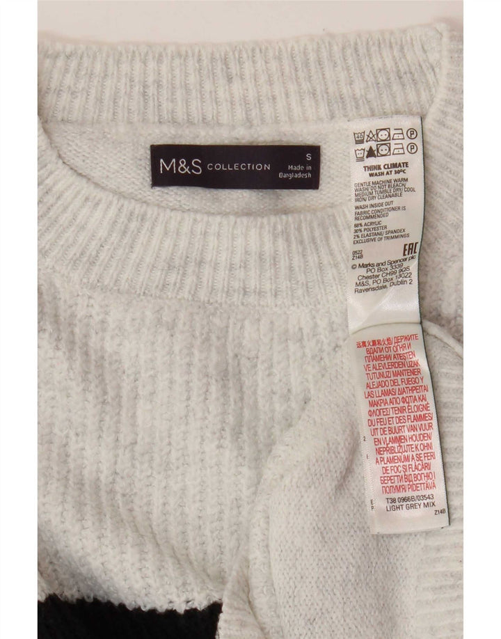 Marks & Spencer Γυναικείο πουλόβερ με λαιμόκοψη UK 10 Small Grey ριγέ