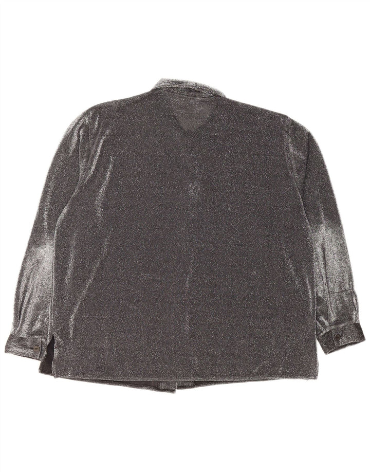 VINTAGE γυναικείο πουκάμισο υπερμεγέθη μπλούζα UK 16 Large Black flecked Polyester