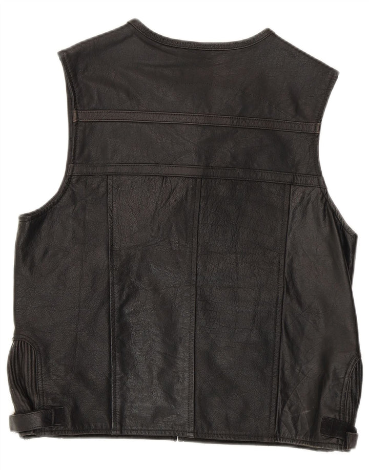 VINTAGE Womens Leather Gilet UK 18 XL Black