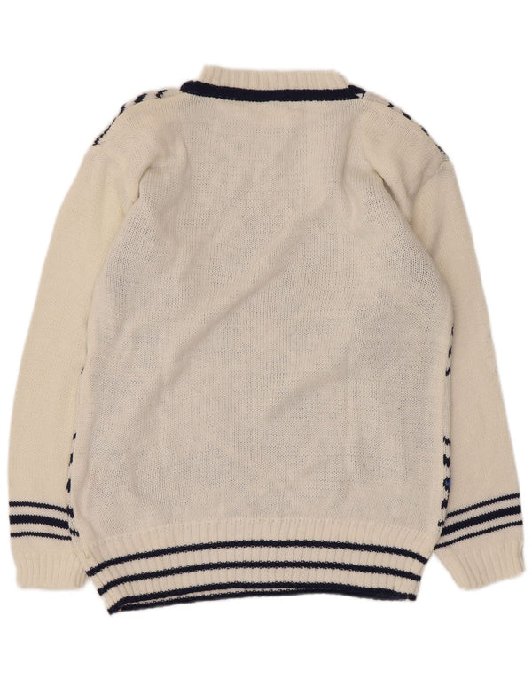 Vintage γυναικείο πουλόβερ με λαιμόκοψη UK 16 Large White Argyle/Diamond