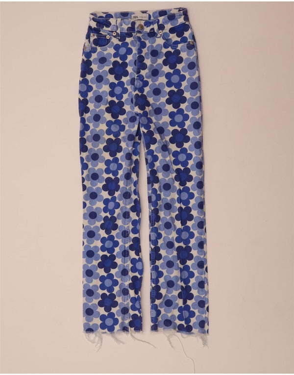 ZARA Γυναικείο Straight Jeans EU 32 2XS W22 L28 Blue Floral