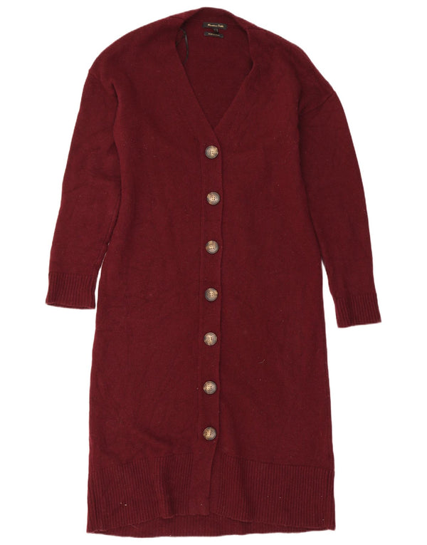 Massimo Dutti Γυναικείο πουλόβερ μακράς ζακέτας UK 10 Small μπορντό μαλλί