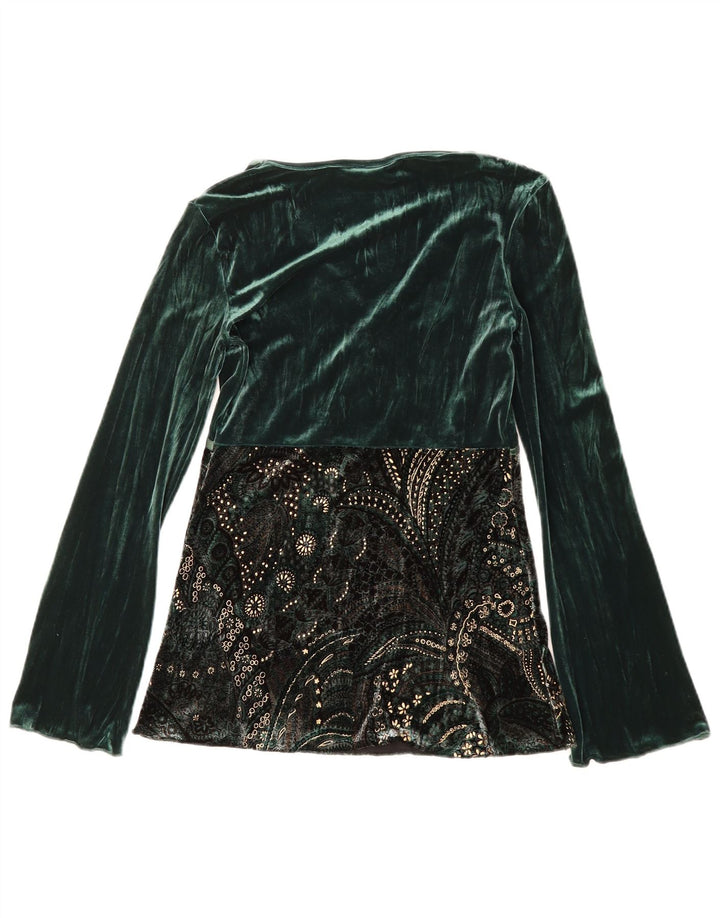 ΑΡΧΕΣ Γυναικεία μακρυμάνικη βελούδινη μπλούζα τοπ 10 μικρών πράσινων λουλουδιών