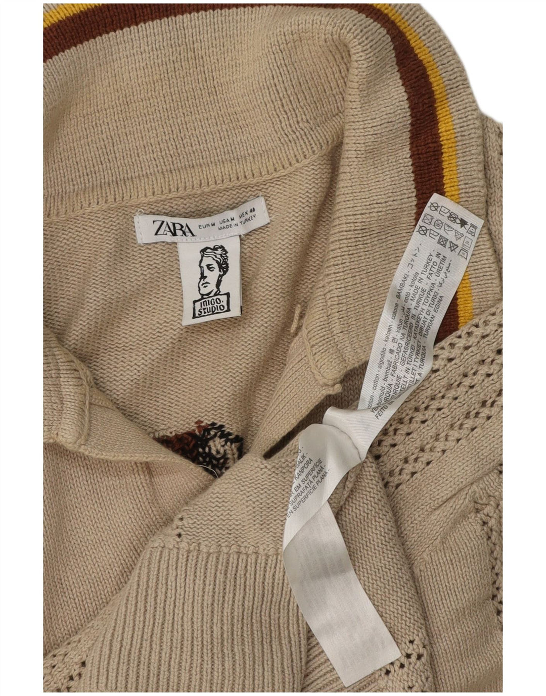 Zara Ανδρικό πουλόβερ Inigo Studio Graphic Polo Neck Jumper Medium Beige