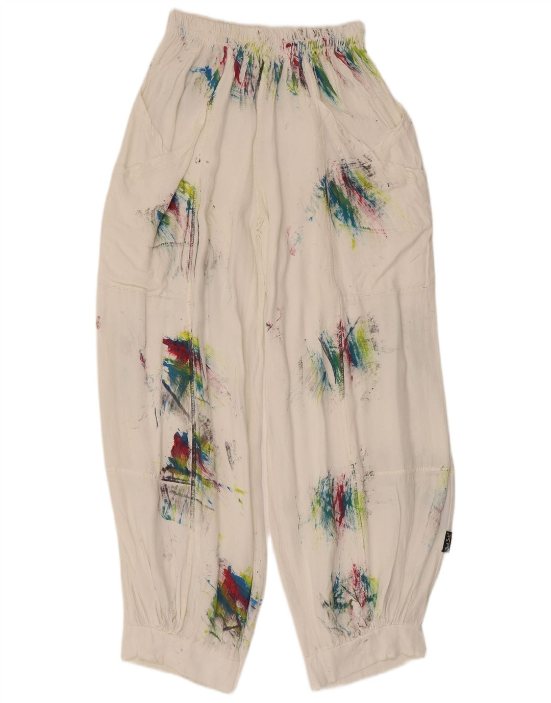 Vintage γυναικείο παντελόνι χαρέμι Medium W28 L29 White Tie Dye Viscose