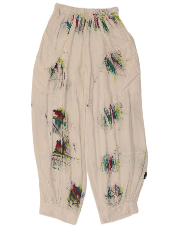 Vintage γυναικείο παντελόνι χαρέμι Medium W28 L29 White Tie Dye Viscose