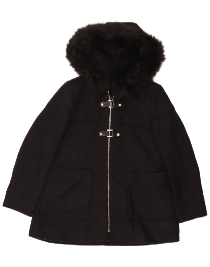 Zara Γυναικείο Πανωφόρι με Κουκούλα UK 10 Small Black Wool