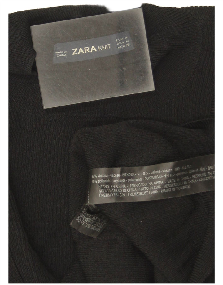 Zara Γυναικείο πουλόβερ με βολάν μπροστά Crew λαιμόκοψη UK 12 Medium Black