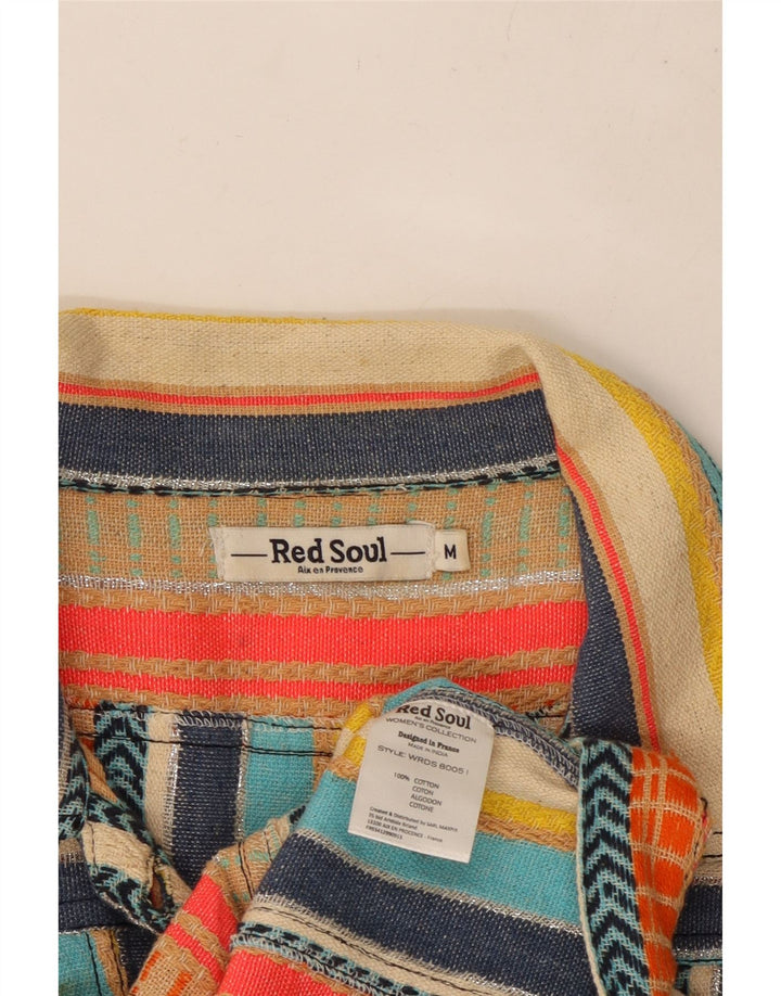 VINTAGE Γυναικείο Utility Μπουφάν UK 12 Μέτριο πολύχρωμο βαμβακερό ριγέ