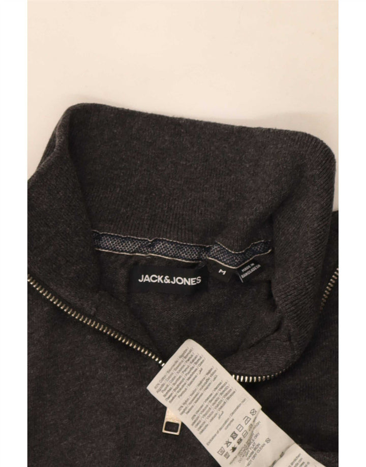 Ανδρικό πουλόβερ Jack & Jones με φερμουάρ, μεσαίο βαμβακερό γκρι