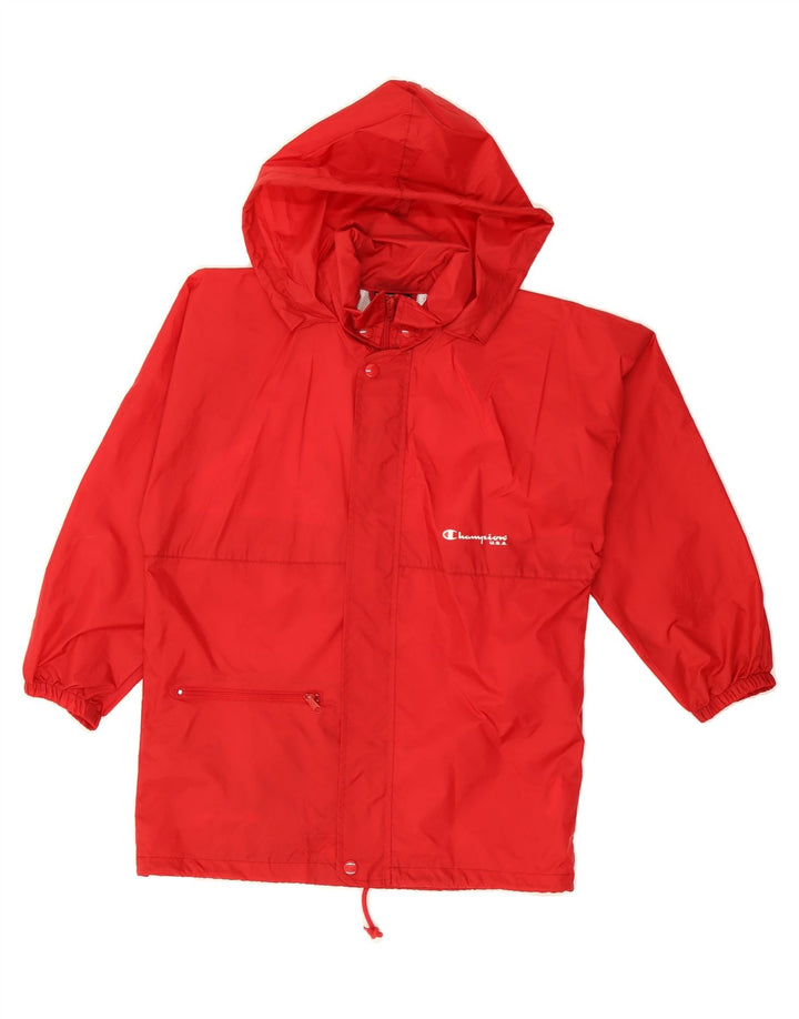 CHAMPION Boys Graphic Hooded Rain Jacket 11-12 Years Red Polyamide Vintage Champion and Second-Hand Champion from Messina Hembry 