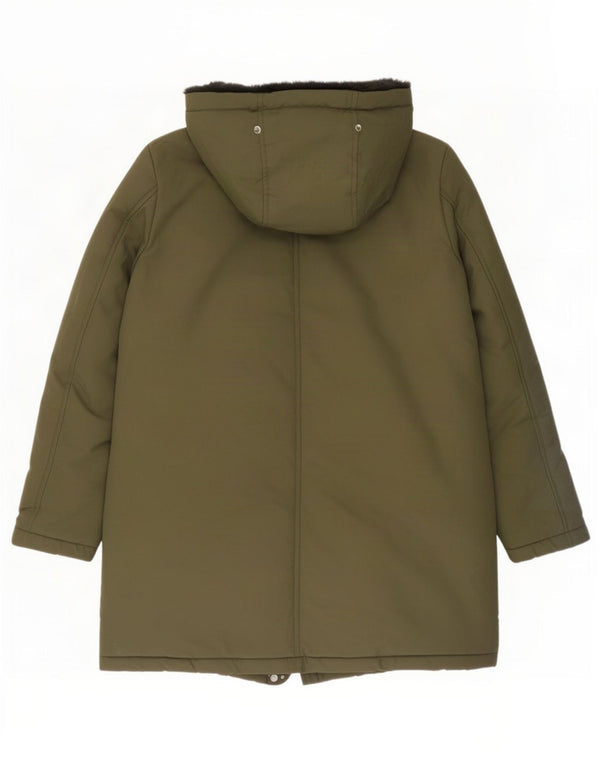 Zara Γυναικείο μπουφάν Parka με κουκούλα Sherpa UK 14 Μεσαίο πράσινο βαμβακερό