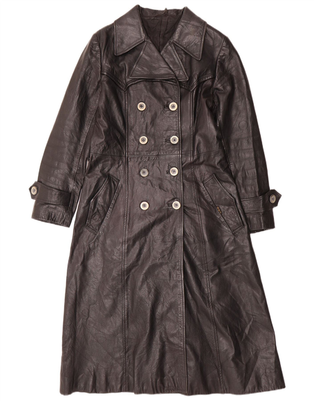 VINTAGE Γυναικείο Δερμάτινο Παλτό UK 12 Medium Black Leather