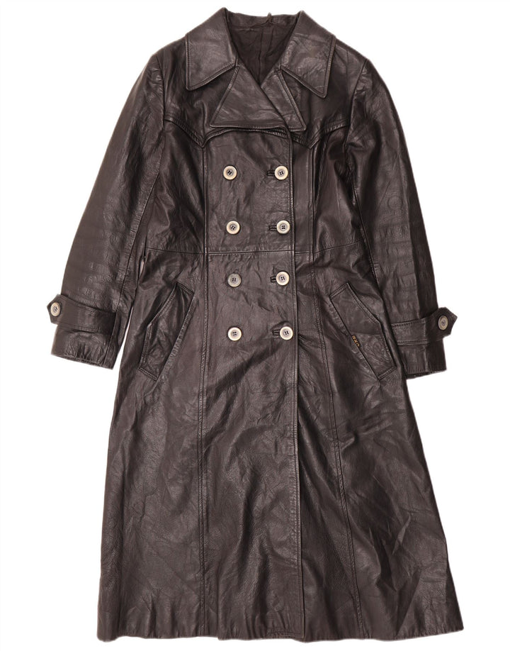 VINTAGE Γυναικείο Δερμάτινο Παλτό UK 12 Medium Black Leather