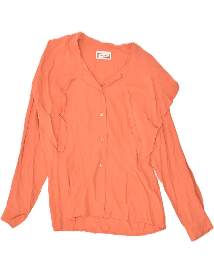 STEFANEL Womens Long Sleeve Shirt Blouse UK 14 Medium Orange Viscose | Vintage Stefanel | Thrift | Second-Hand Stefanel | Used Clothing | Messina Hembry 