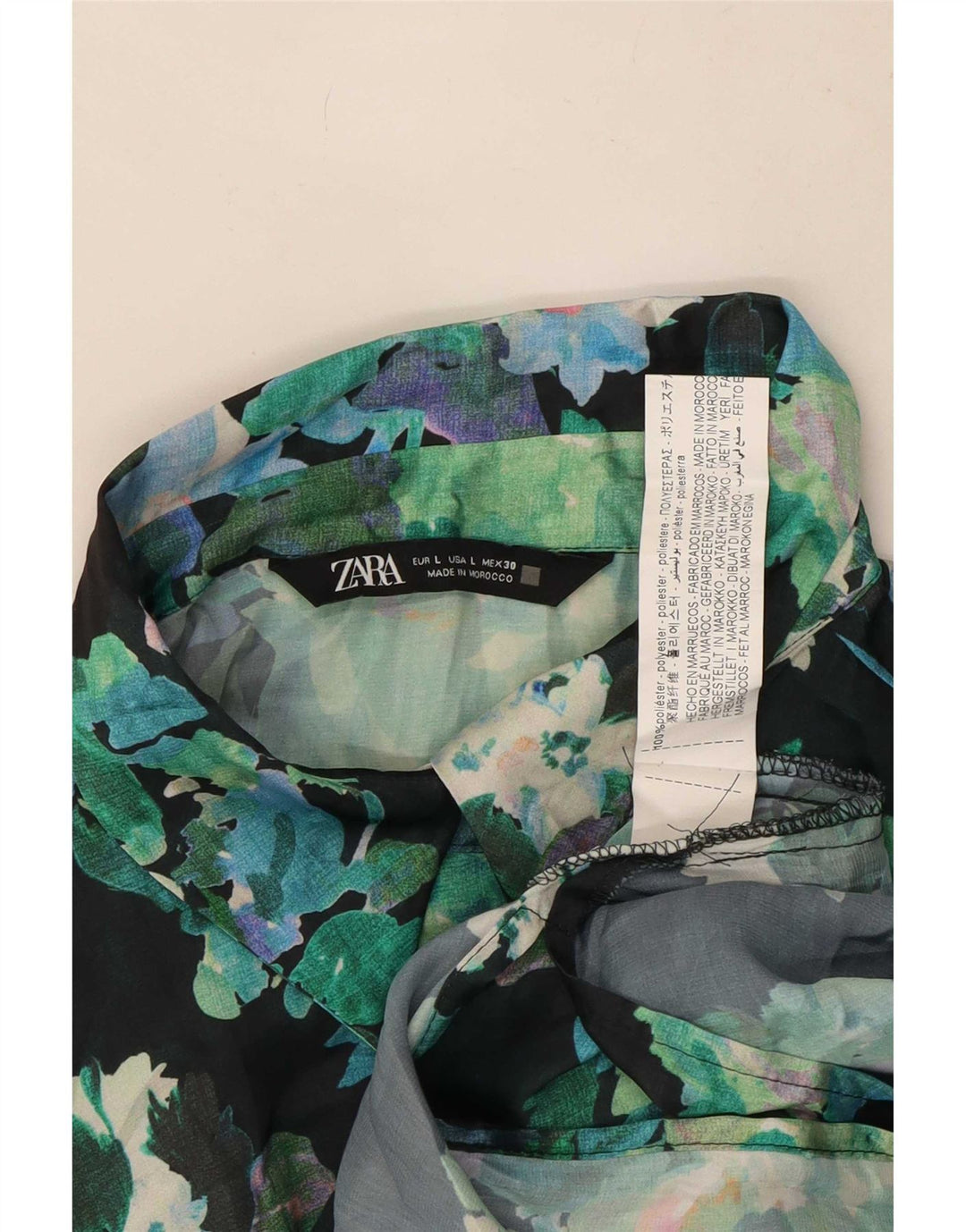 Zara Γυναικείο πουκάμισο Oversized Μπλούζα UK 16 Large Green Floral Polyester