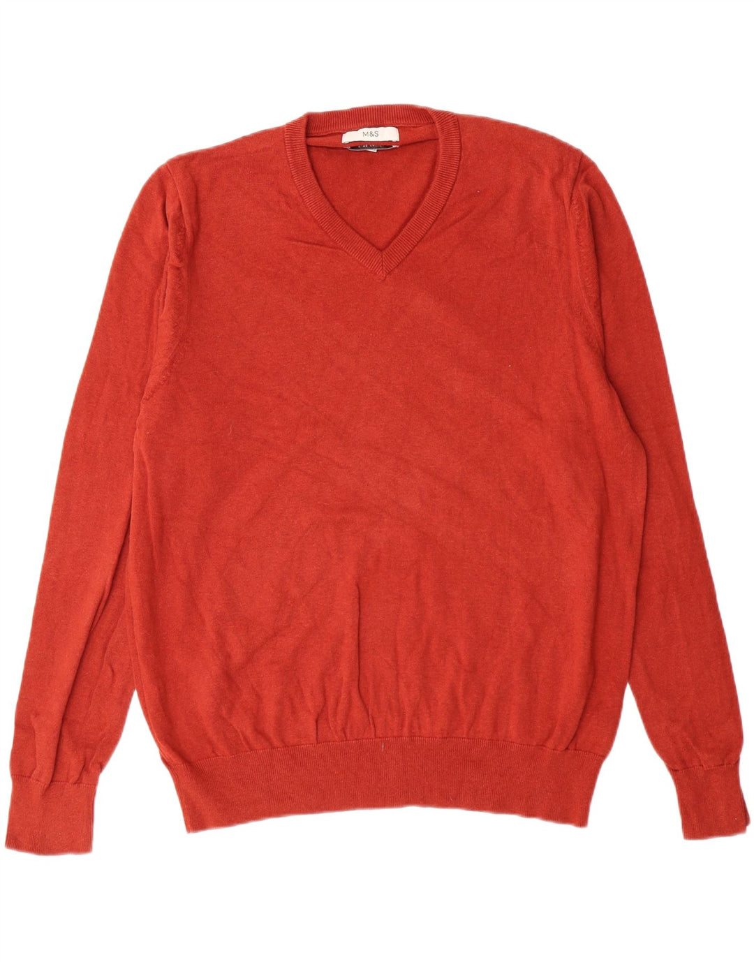 MARKS & SPENCER Ανδρικό πουλόβερ με V λαιμόκοψη XL Red Cotton Classic