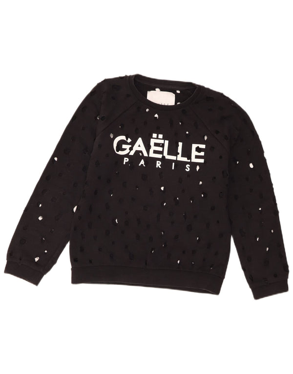 Γυναικεία γραφική φούτερ Gaelle Distressed Jumper UK 14 Large Black Cotton