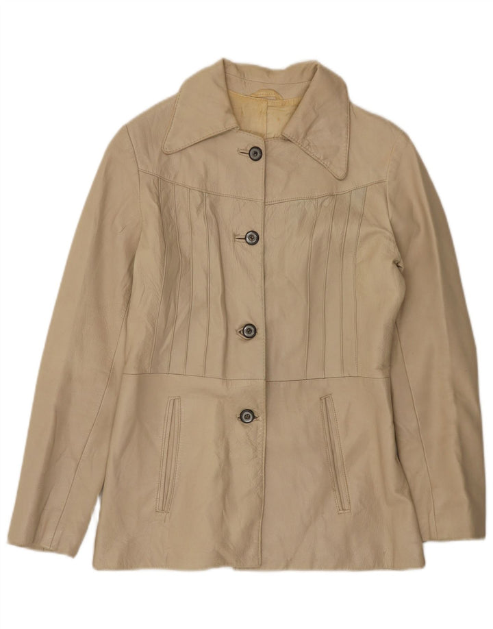Vintage Γυναικείο Δερμάτινο Μπουφάν UK 10 Small Beige