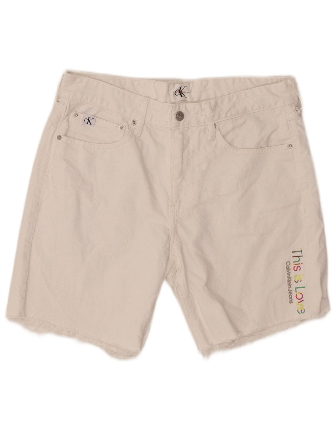 Ανδρικό τζιν σορτς CALVIN KLEIN γραφικό W31 Μεσαίο λευκό βαμβακερό