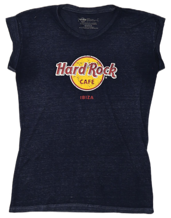 Γυναικείο γραφικό μπλουζάκι Hard Rock Cafe Top UK 14 Large Navy Blue Cotton