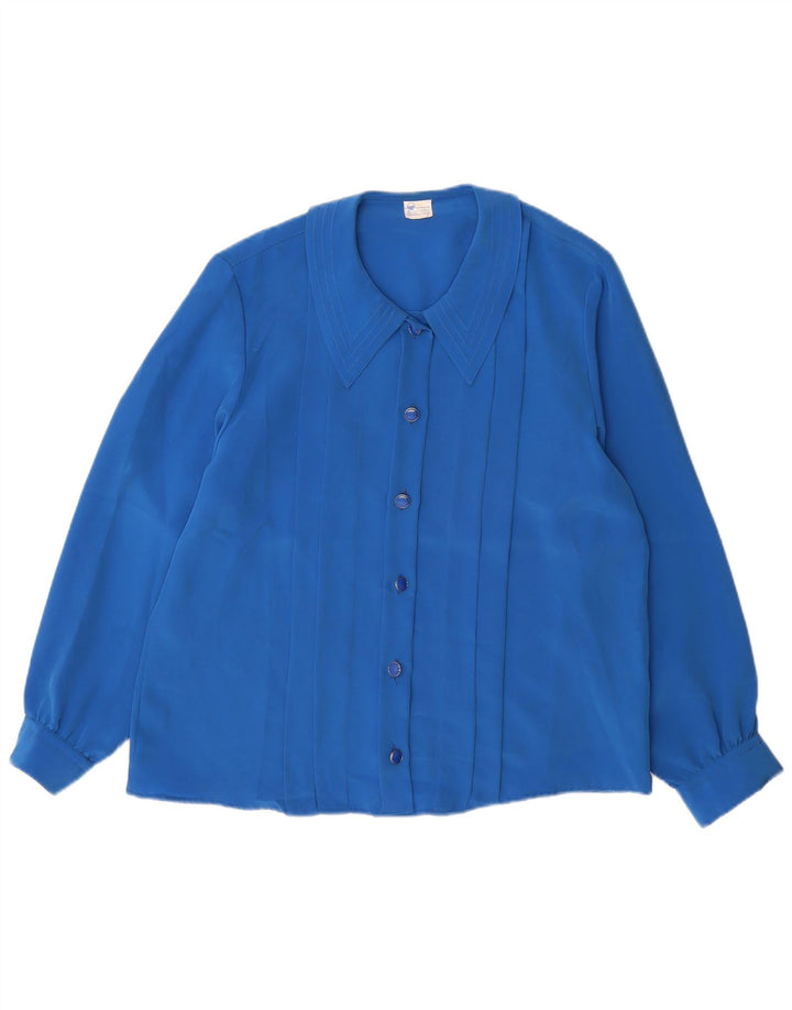 Vintage γυναικείο πουκάμισο μπλούζα UK 14 Large Blue Polyester