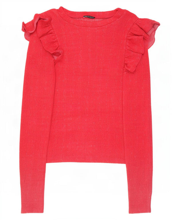 Zara Womens Crop Top Long Sleeve UK 10 Small Pink Polyester