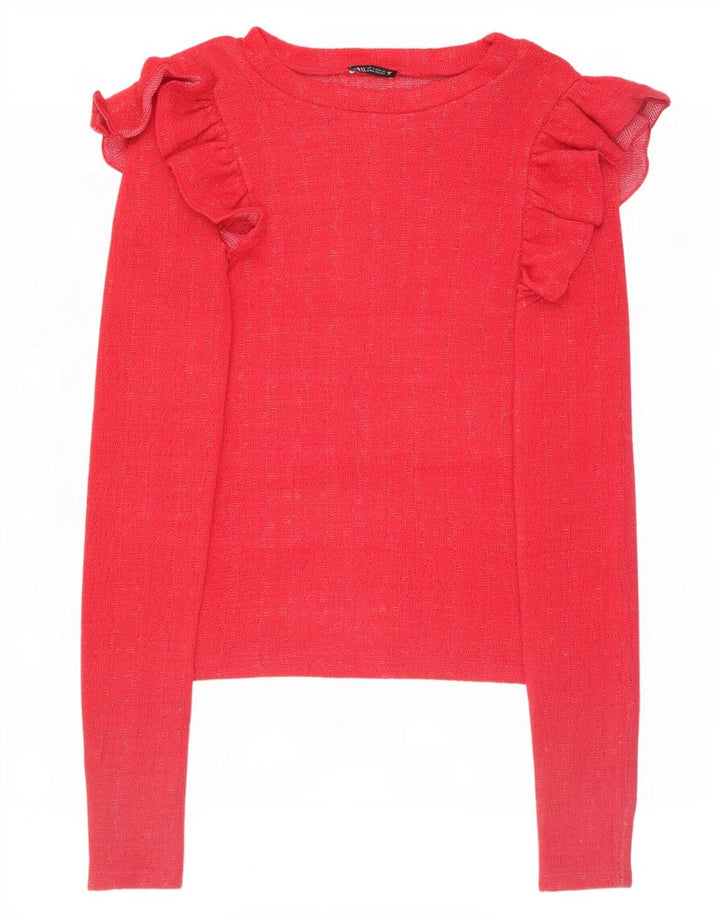 Zara Γυναικείο Crop Top Μακρύ μανίκι UK 10 Small Pink Polyester