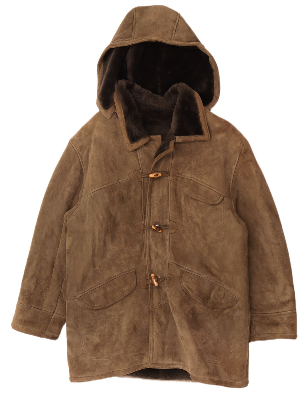 Vintage Ανδρικό παλτό Shearling με κουκούλα IT 54 2XL Khaki