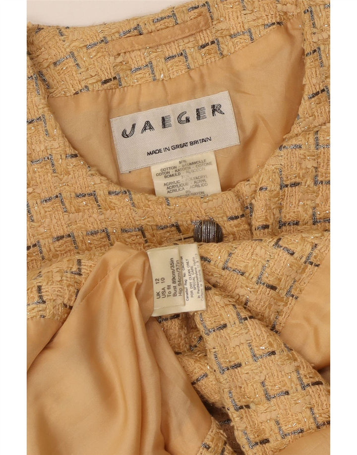 Jaeger γυναικείο τζάκετ blazer UK 12 μεσαίο κίτρινο γεωμετρικό βαμβάκι