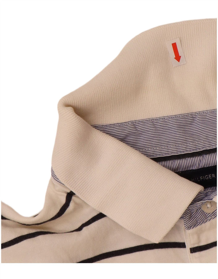 Ανδρικό πουκάμισο πόλο TOMMY HILFIGER μεγάλο σε ανοιχτό λευκό βαμβακερό ριγέ