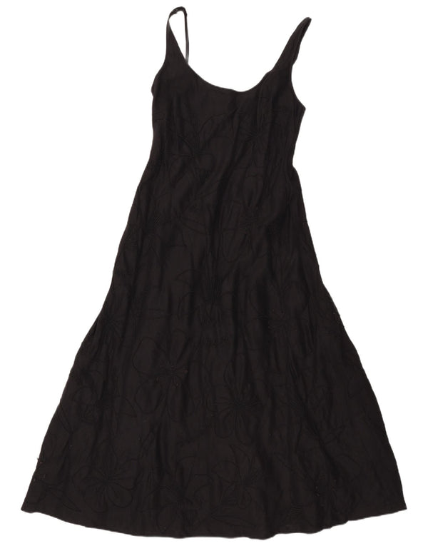 Γυναικείο μάξι αμάνικο φόρεμα Jaeger UK 12 Medium Black Floral Λινό