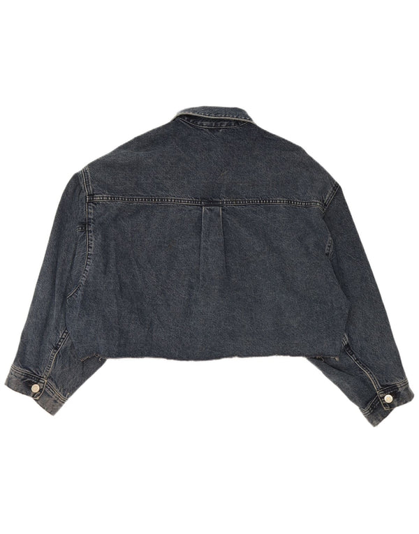 Zara Γυναικείο Crop Oversized Τζιν μπουφάν UK 14 Medium Navy Blue Cotton