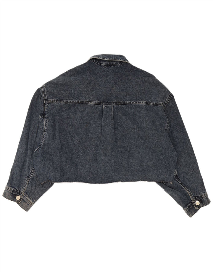Zara Γυναικείο Crop Oversized Τζιν μπουφάν UK 14 Medium Navy Blue Cotton