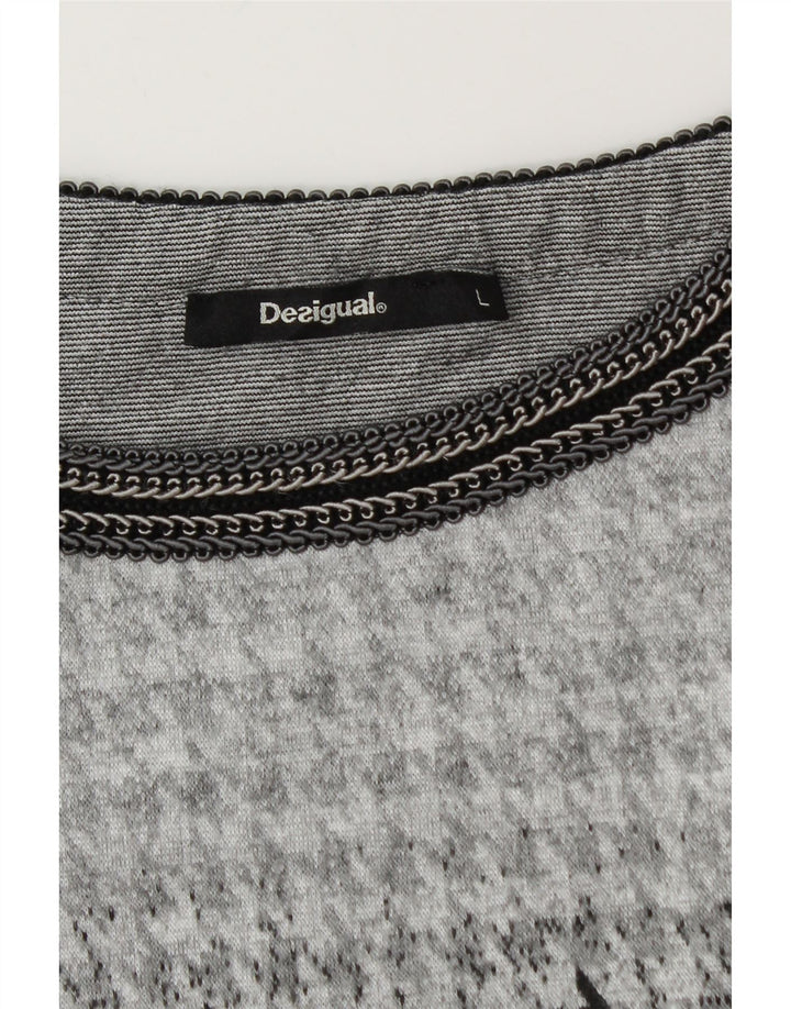 DESIGUAL Γυναικείο φόρεμα 3/4 με μανίκια A-Line UK 14 Large Grey Houndstooth