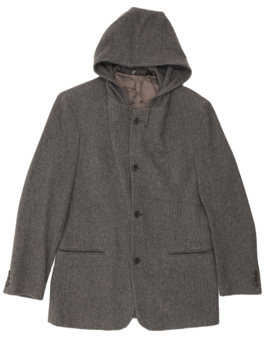 Zara Ανδρικό σακάκι με κουκούλα 4 κουμπιών UK 38 Medium Grey Wool