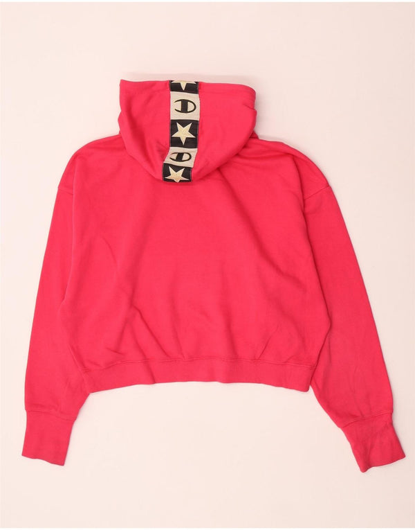 Champion Womens Oversized Crop Graphic Hoodie Jumper UK 18 XL Pink Cotton