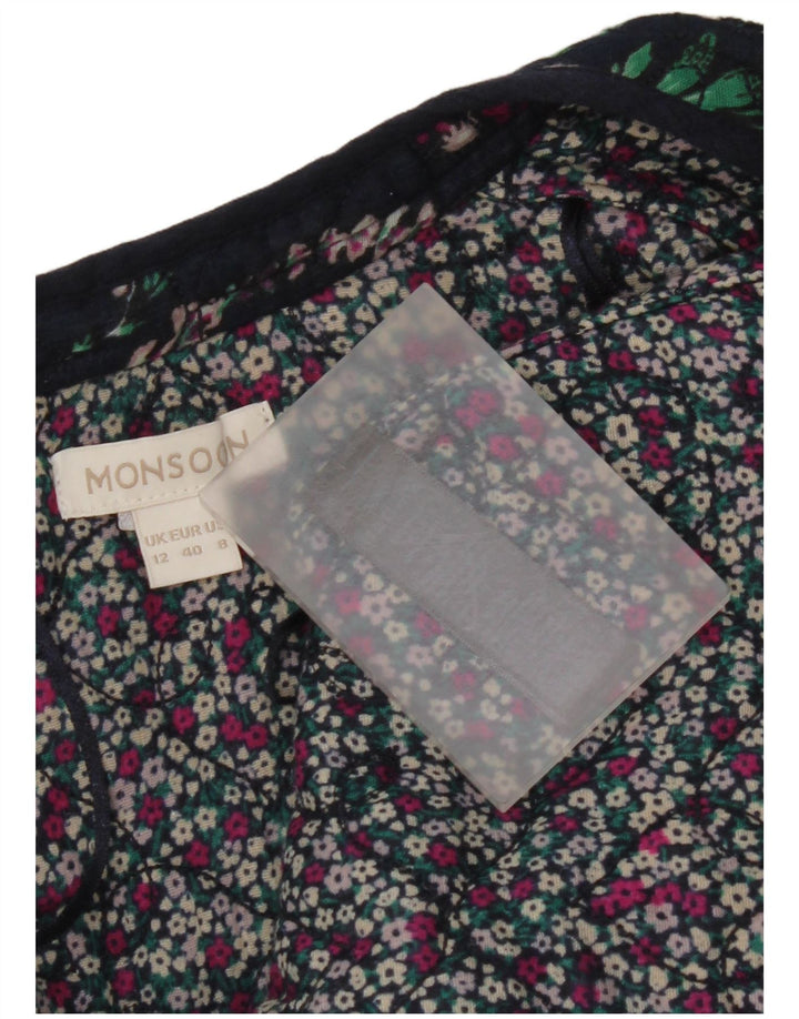 Monsoon Γυναικείο Open Blazer Jacket UK 12 Medium Navy Blue Floral Βαμβακερό