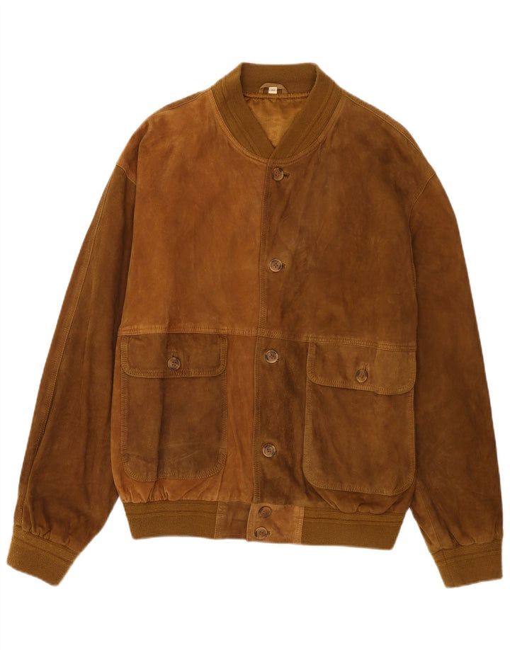 Vintage Ανδρικό Suede Bomber Jacket IT 54 2XL Καφέ Δερμάτινο