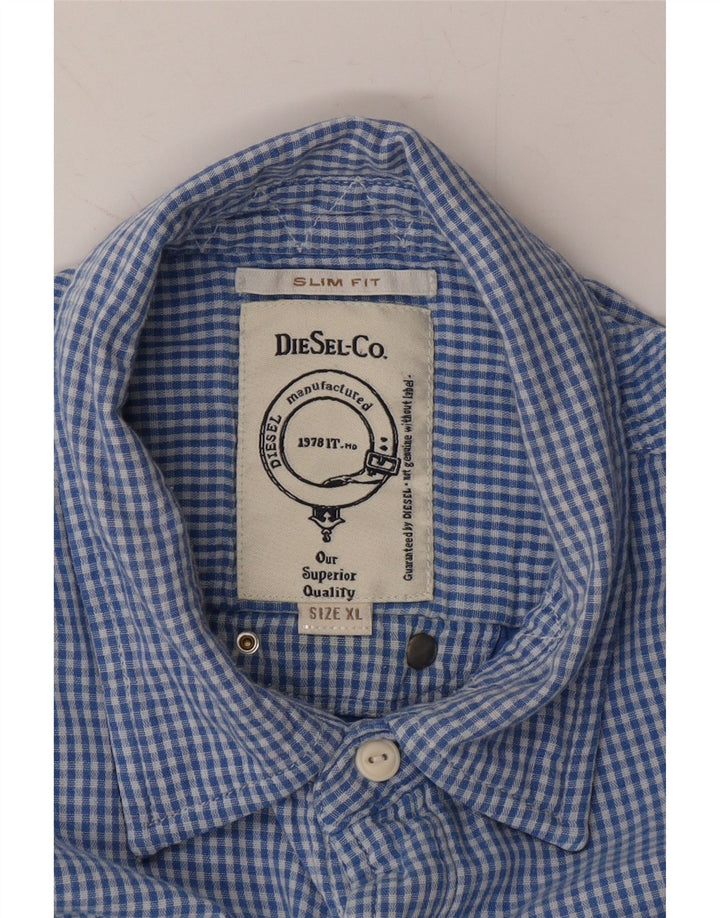 DIESEL Mens Slim Fit Flannel Shirt XL Blue Gingham Vintage Diesel and Second-Hand Diesel from Messina Hembry 