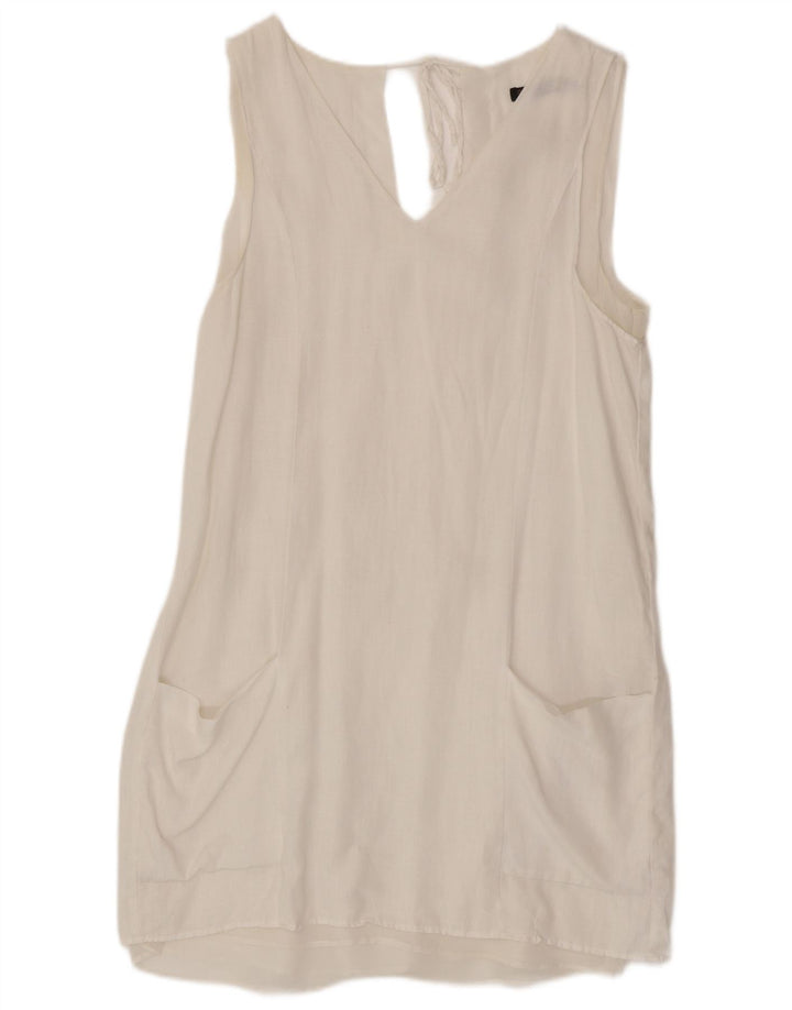 Zara Γυναικείο Αμάνικο Φόρεμα Shift UK 10 Small White Len