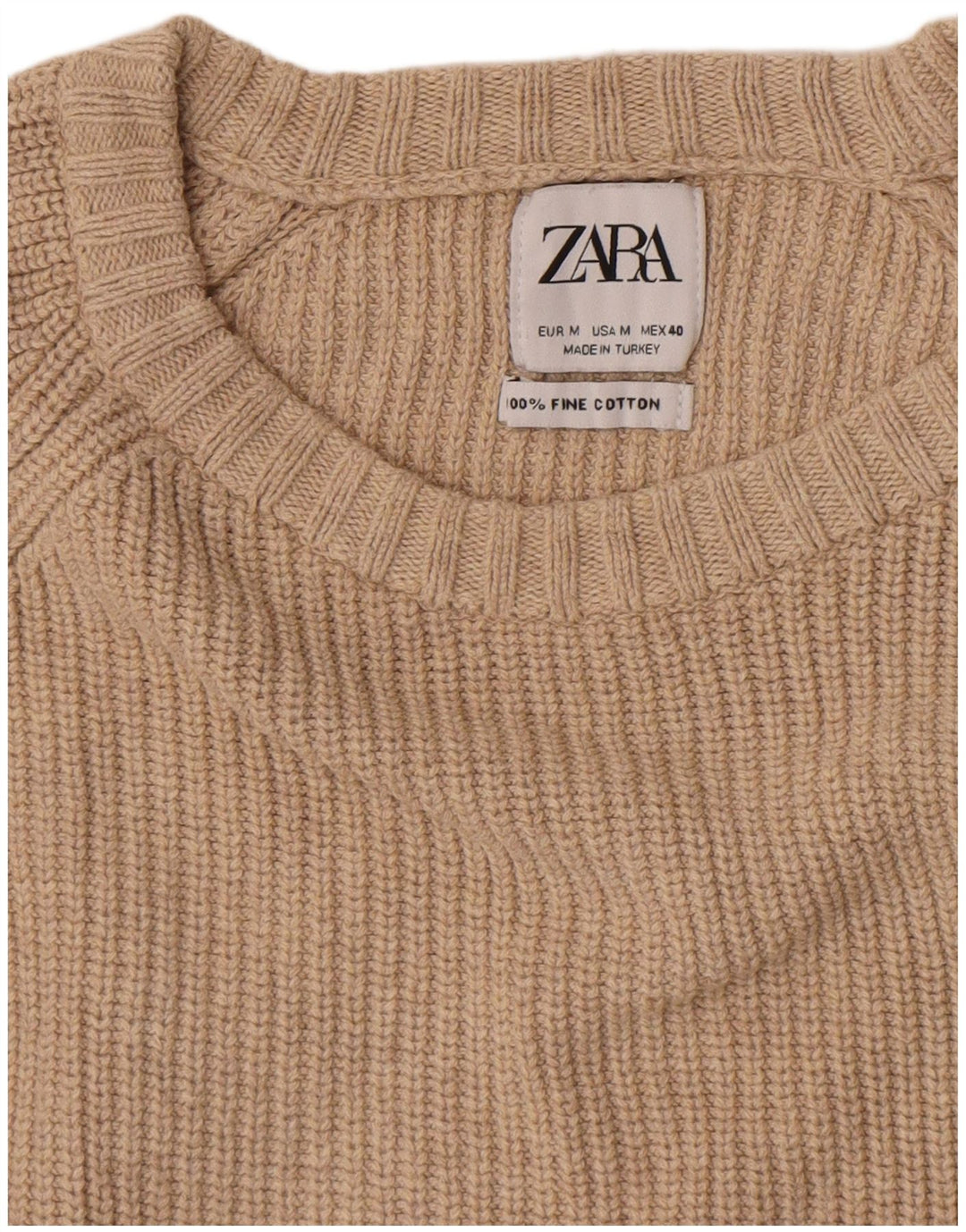 Ανδρικό πουλόβερ Zara με λαιμόκοψη, μεσαίο μπεζ βαμβακερό