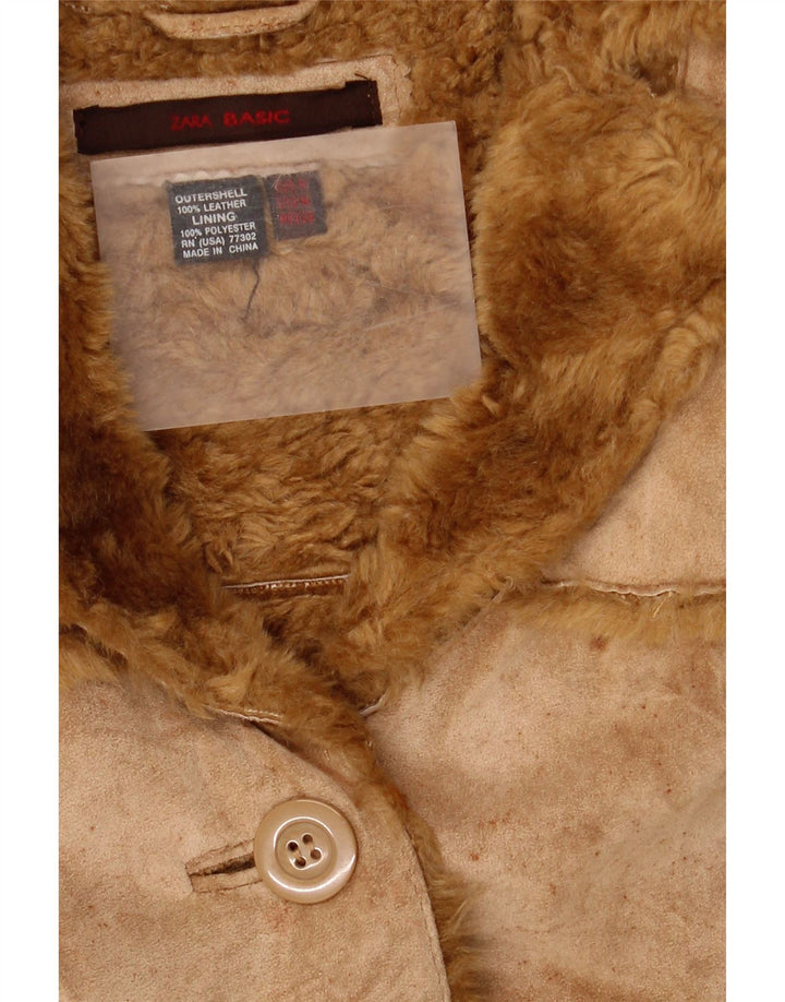 Zara Γυναικείο Shearling Jacket UK 14 Medium Beige Leather