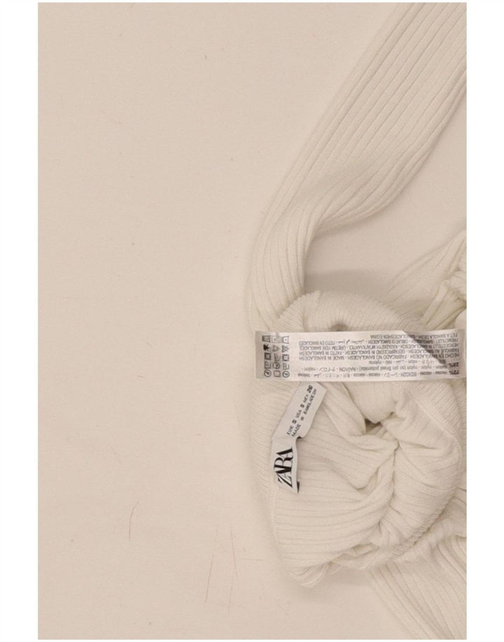 Zara Γυναικεία Crop Roll Beck Μπλούζα Τοπ UK 8 Small White Viscose