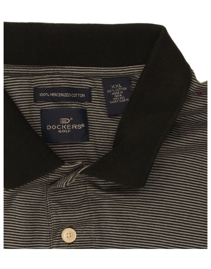 DOCKERS Mens Golf Polo Shirt 2XL Grey Striped Cotton Vintage Dockers and Second-Hand Dockers from Messina Hembry 