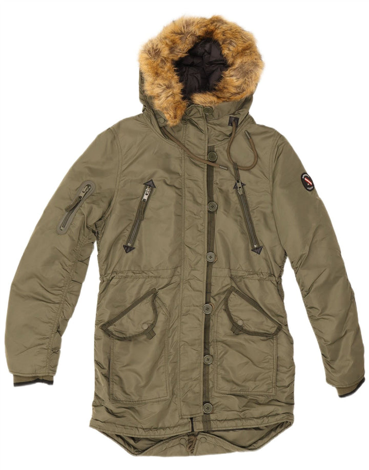 Superdry γυναικείο μπουφάν Parka με κουκούλα UK 12 Medium Khaki Nylon