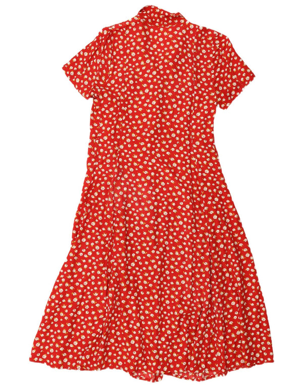 Vintage γυναικείο κοντομάνικο πουκάμισο UK 12 Medium Red Floral